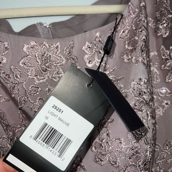 La Femme Light Mauve Floral Appliqué Jersey Column gown dress full length 16 NEW - Picture 5 of 15